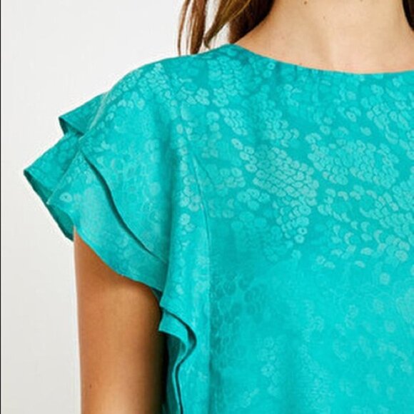 Koton teal textured ruffle short sleeve  t-shirt - Picture 9 of 16
